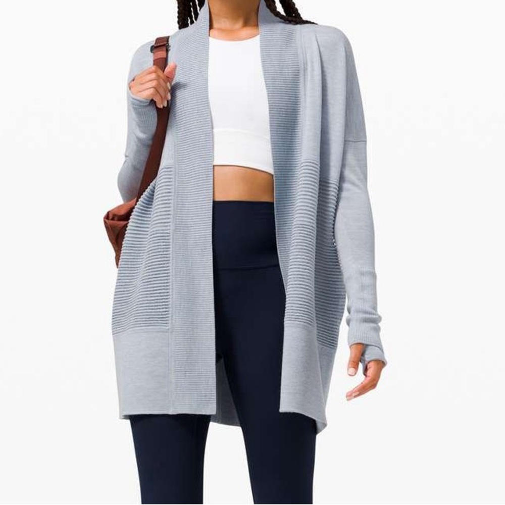 Lululemon Cardigan Sweater “Sit In Lotus Wrap II”
Heathered Chambray - Picture 1 of 9